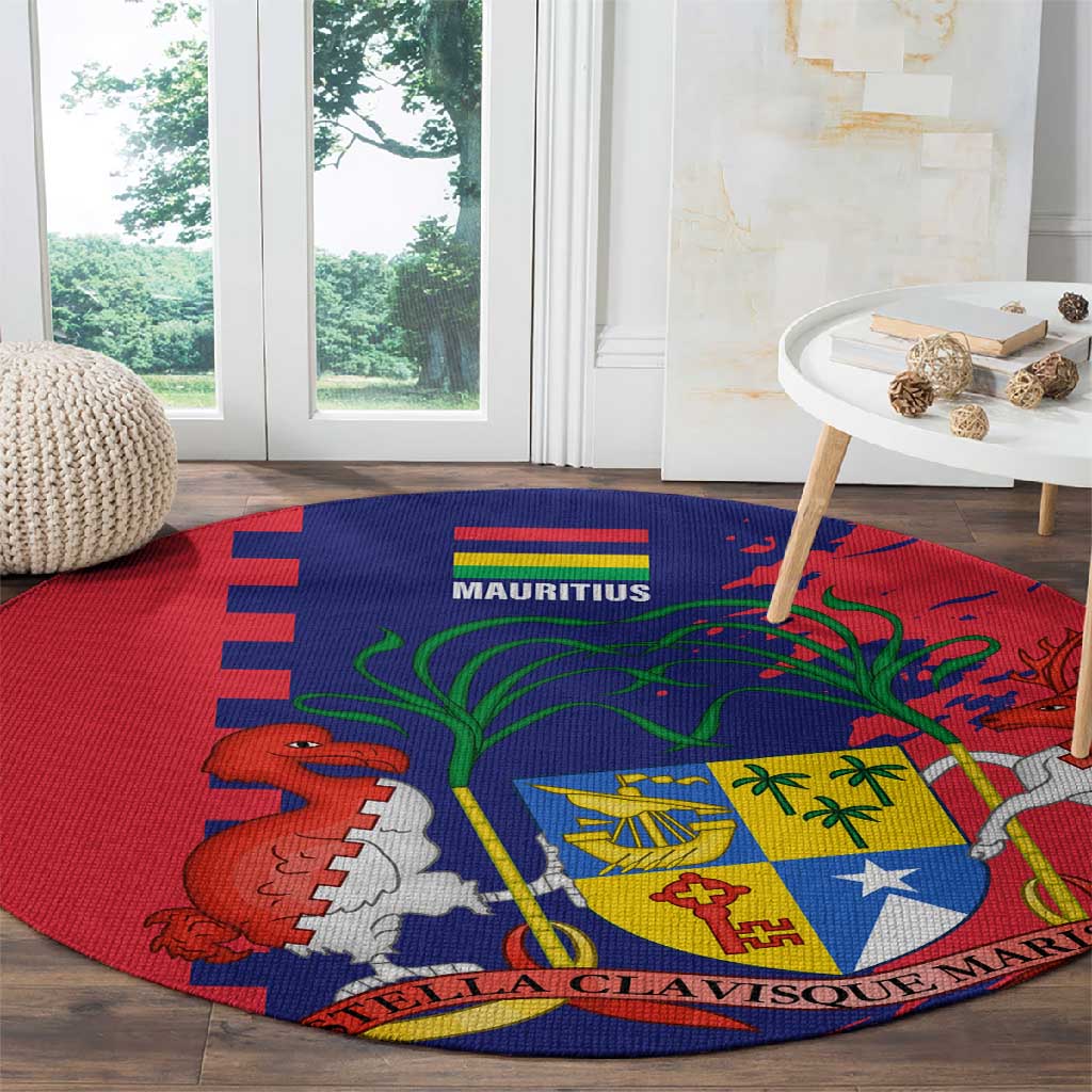 Afro Mauritius Round Carpet Map Design with Flag Coat of Arms TS04