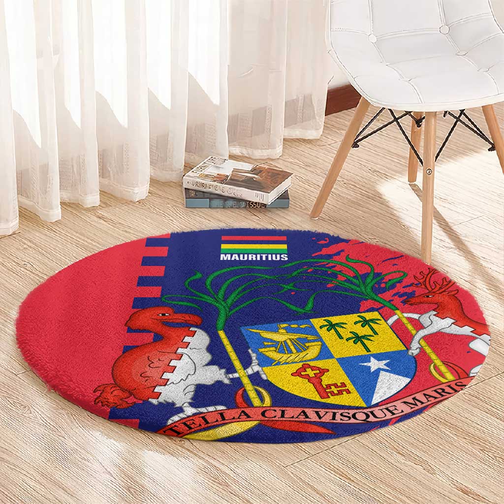 Afro Mauritius Round Carpet Map Design with Flag Coat of Arms TS04