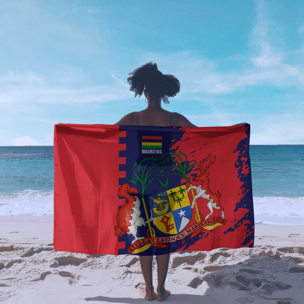Afro Mauritius Sarong Map Design with Flag Coat of Arms TS04