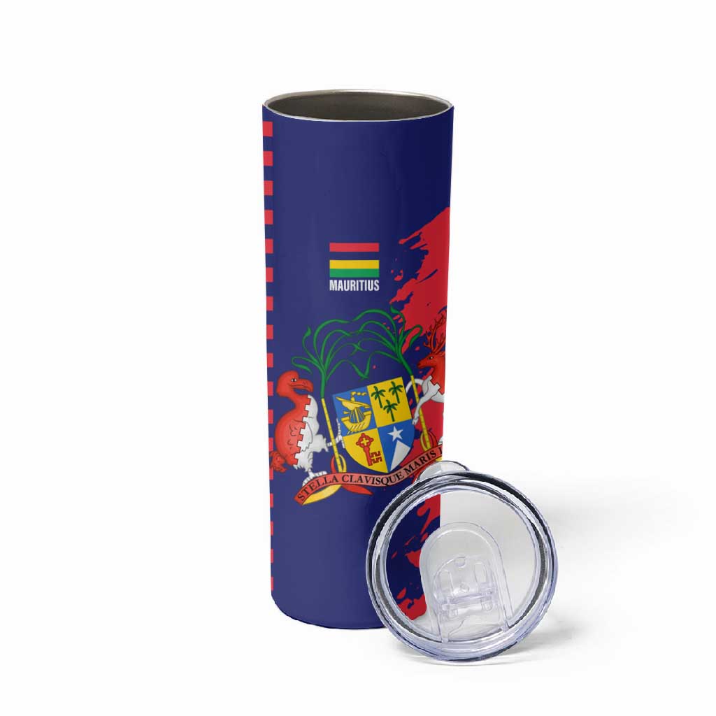 Afro Mauritius Skinny Tumbler Map Design with Flag Coat of Arms TS04