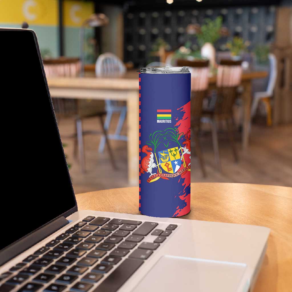 Afro Mauritius Skinny Tumbler Map Design with Flag Coat of Arms TS04