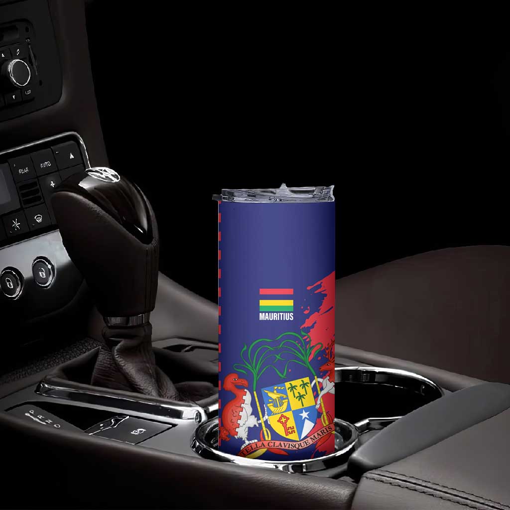 Afro Mauritius Skinny Tumbler Map Design with Flag Coat of Arms TS04
