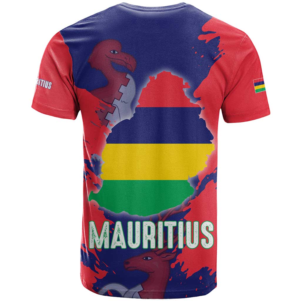 Afro Mauritius T shirt Map Design with Flag Coat of Arms TS04