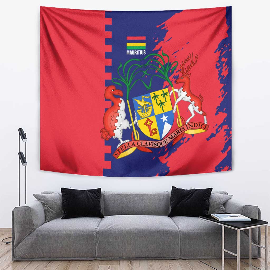 Afro Mauritius Tapestry Map Design with Flag Coat of Arms TS04
