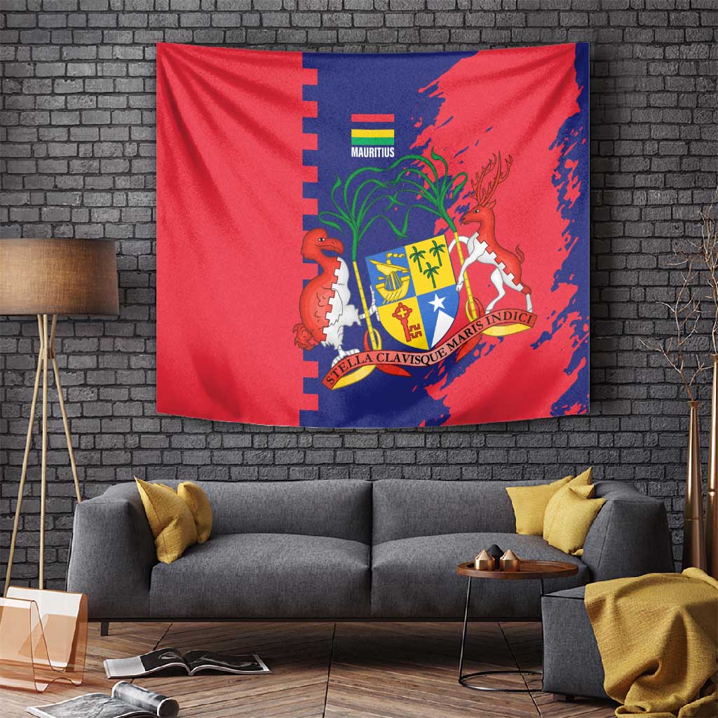 Afro Mauritius Tapestry Map Design with Flag Coat of Arms TS04