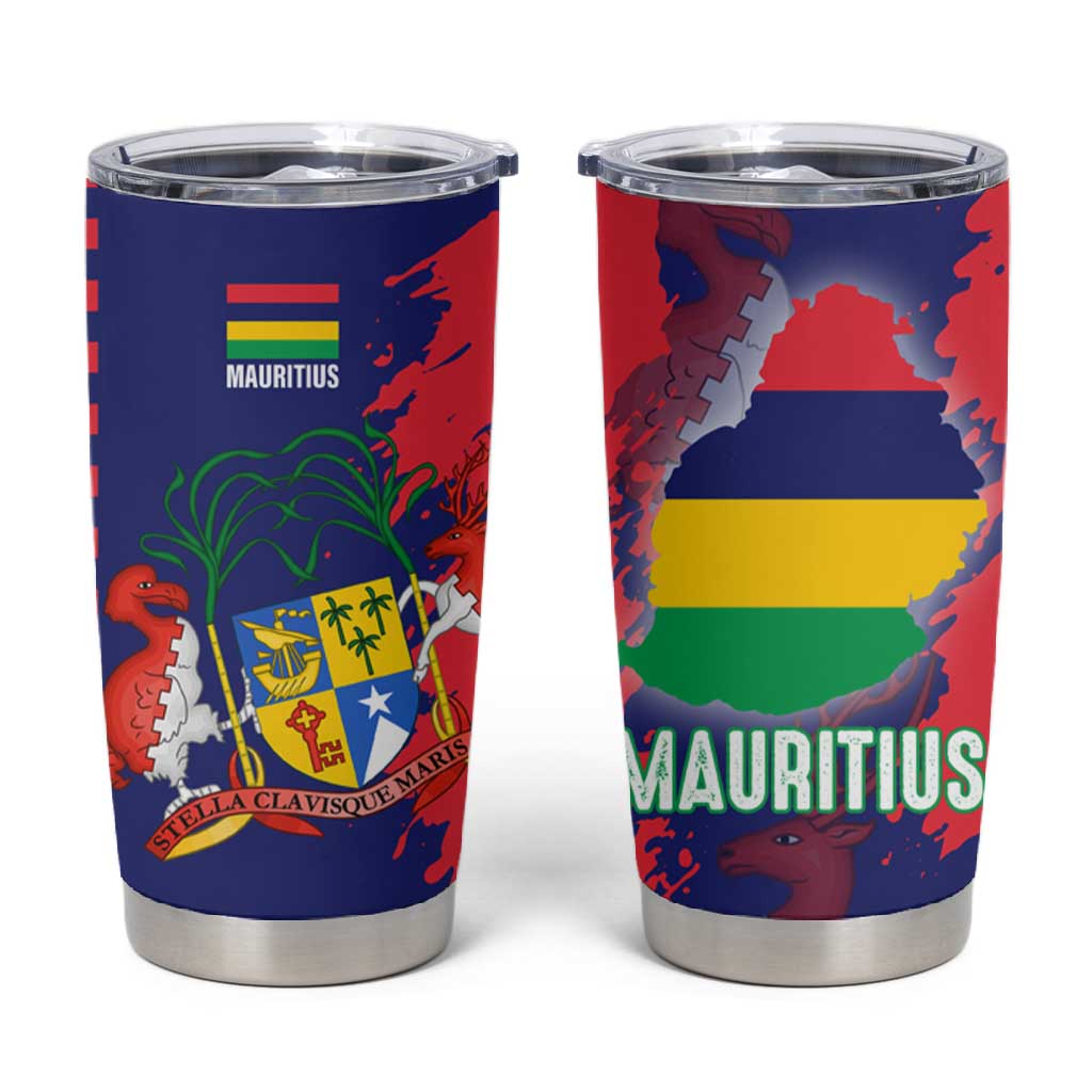 Afro Mauritius Tumbler Cup Map Design with Flag Coat of Arms TS04