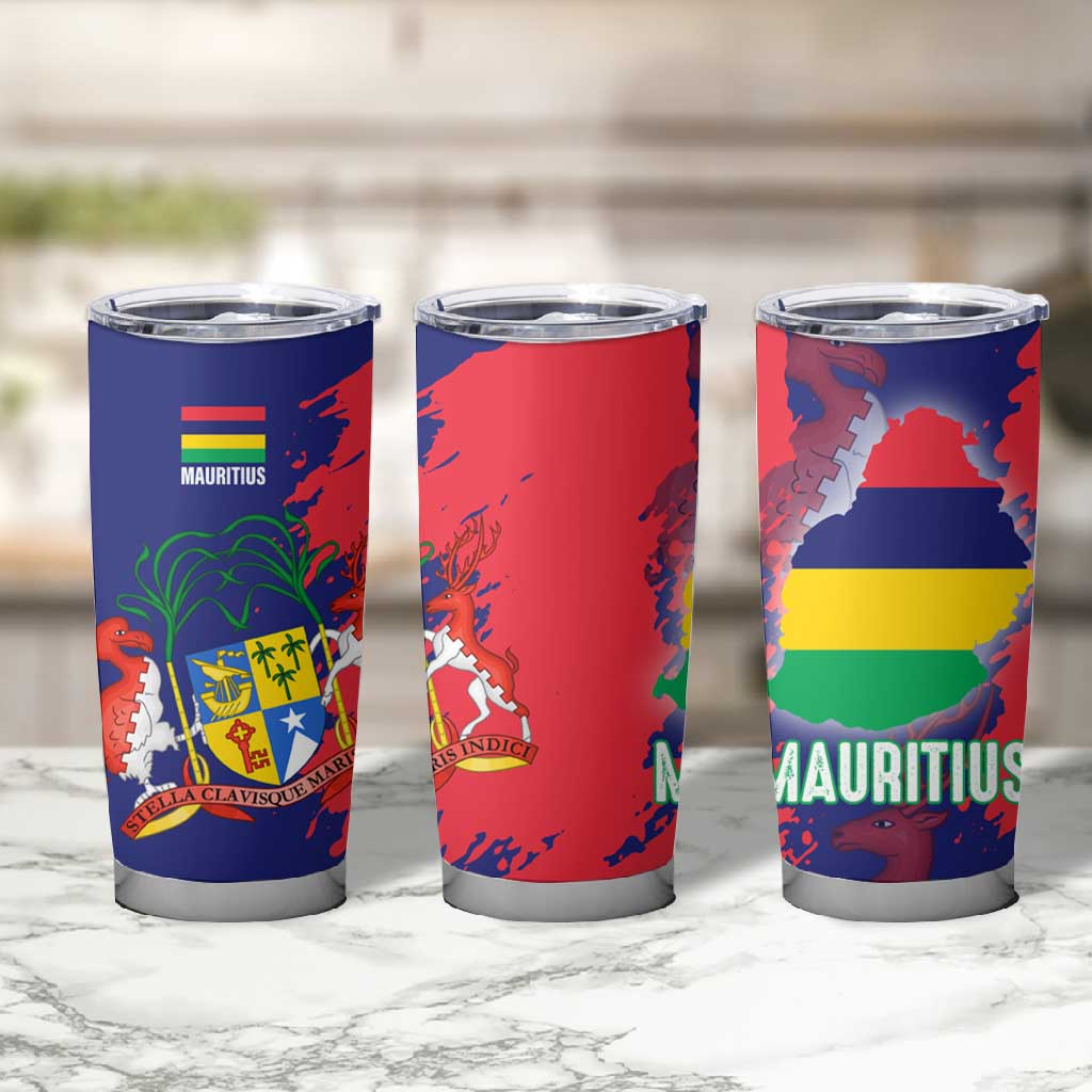 Afro Mauritius Tumbler Cup Map Design with Flag Coat of Arms TS04