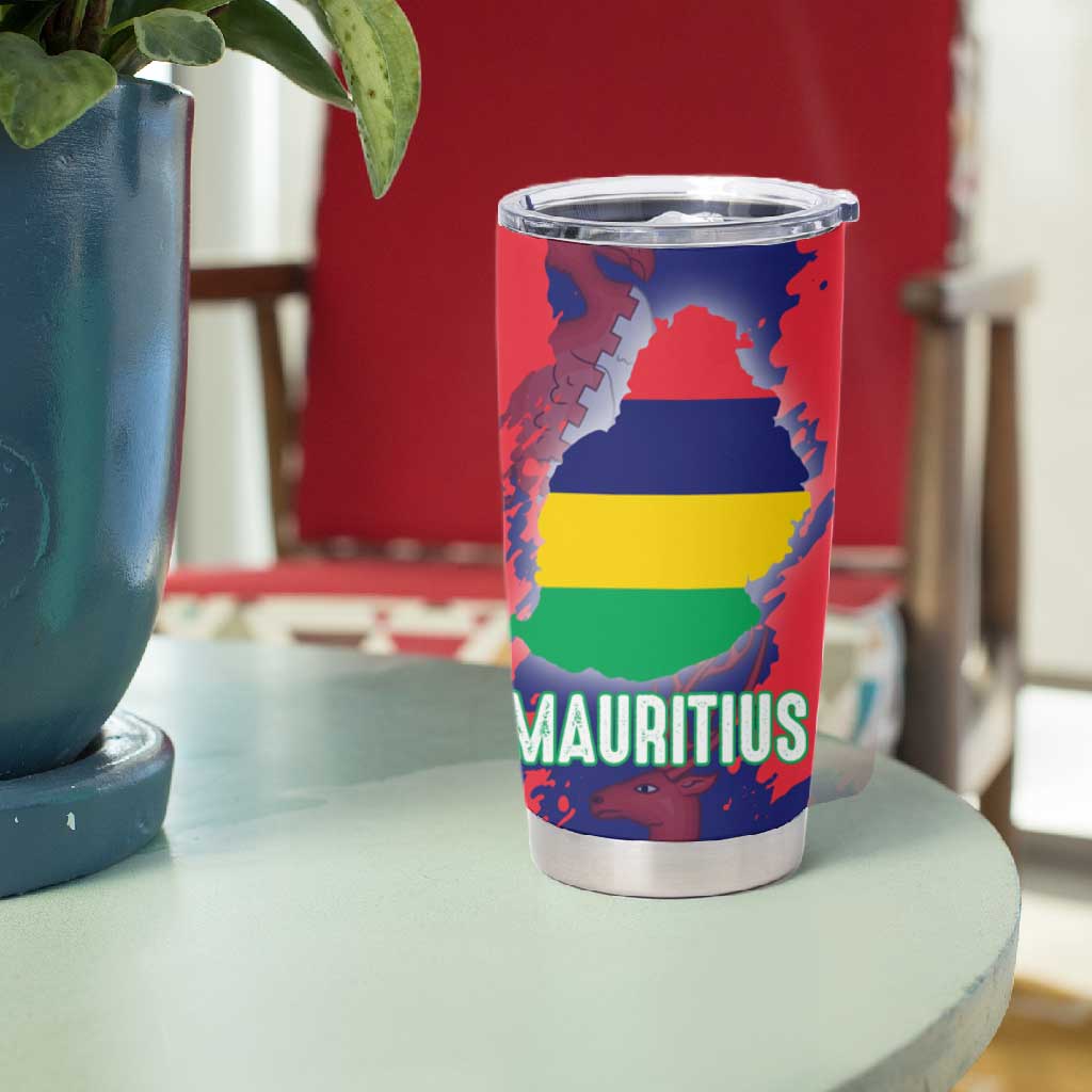 Afro Mauritius Tumbler Cup Map Design with Flag Coat of Arms TS04