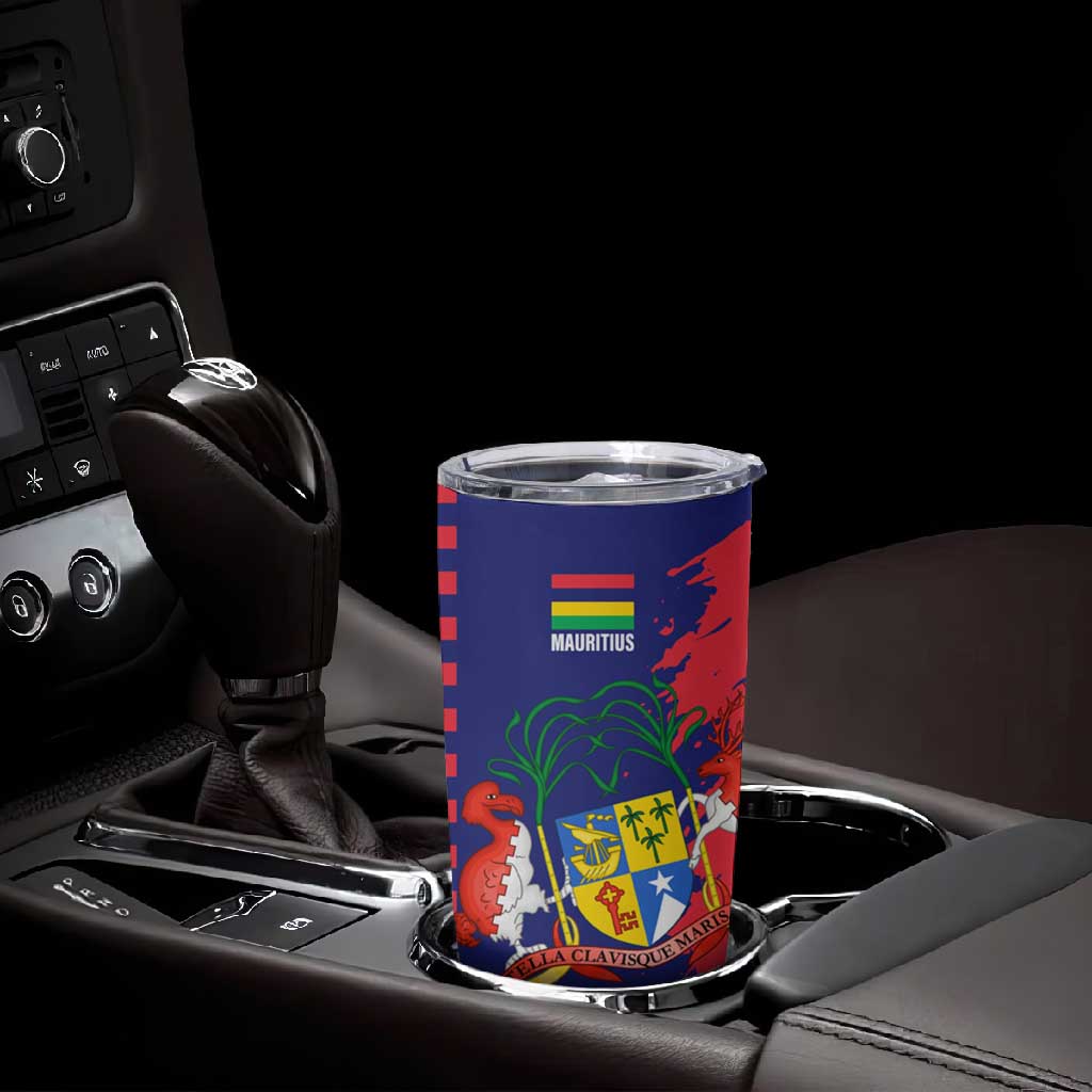Afro Mauritius Tumbler Cup Map Design with Flag Coat of Arms TS04