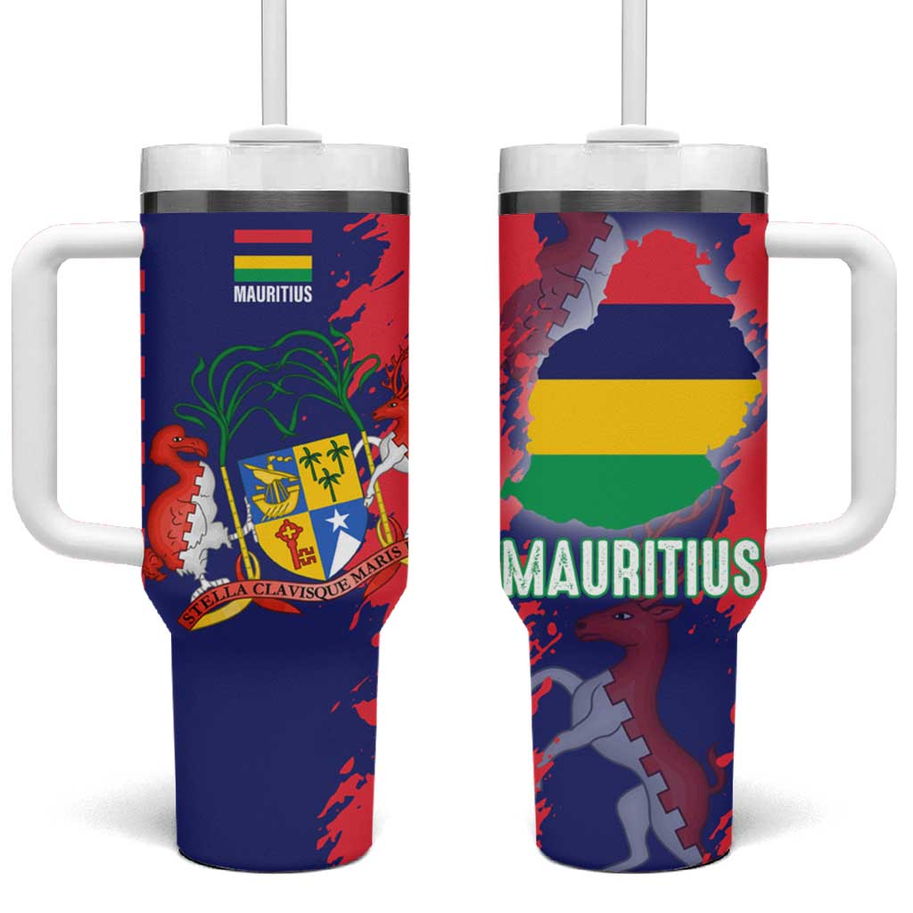 Afro Mauritius Tumbler With Handle Map Design with Flag Coat of Arms TS04