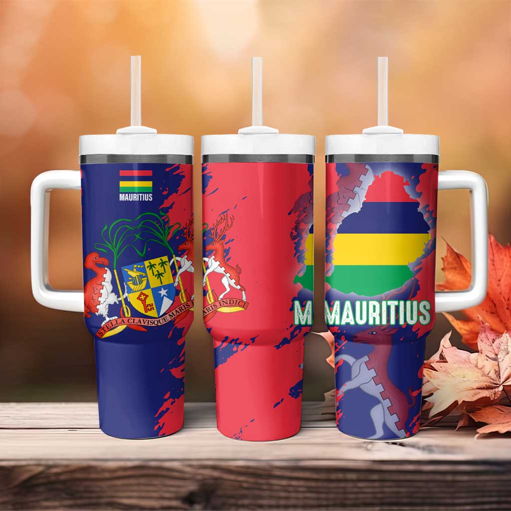 Afro Mauritius Tumbler With Handle Map Design with Flag Coat of Arms TS04