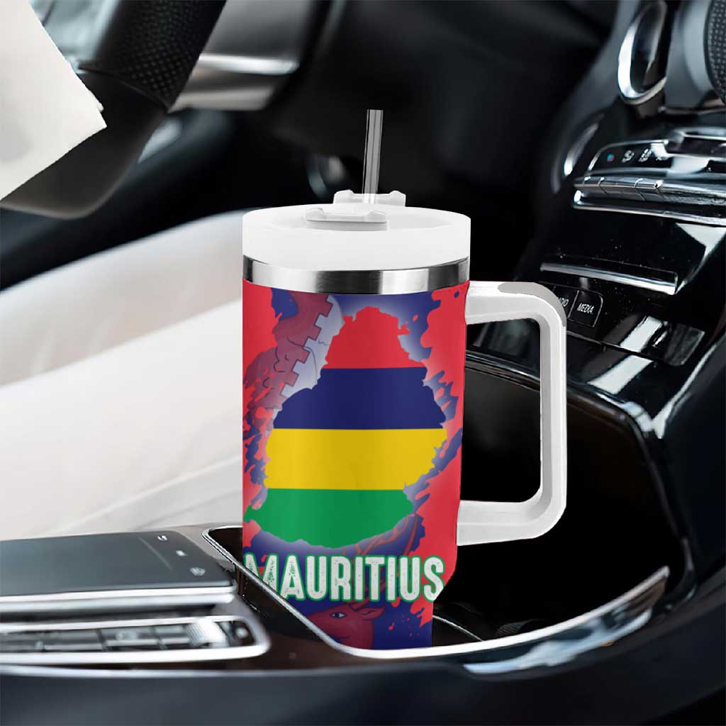 Afro Mauritius Tumbler With Handle Map Design with Flag Coat of Arms TS04