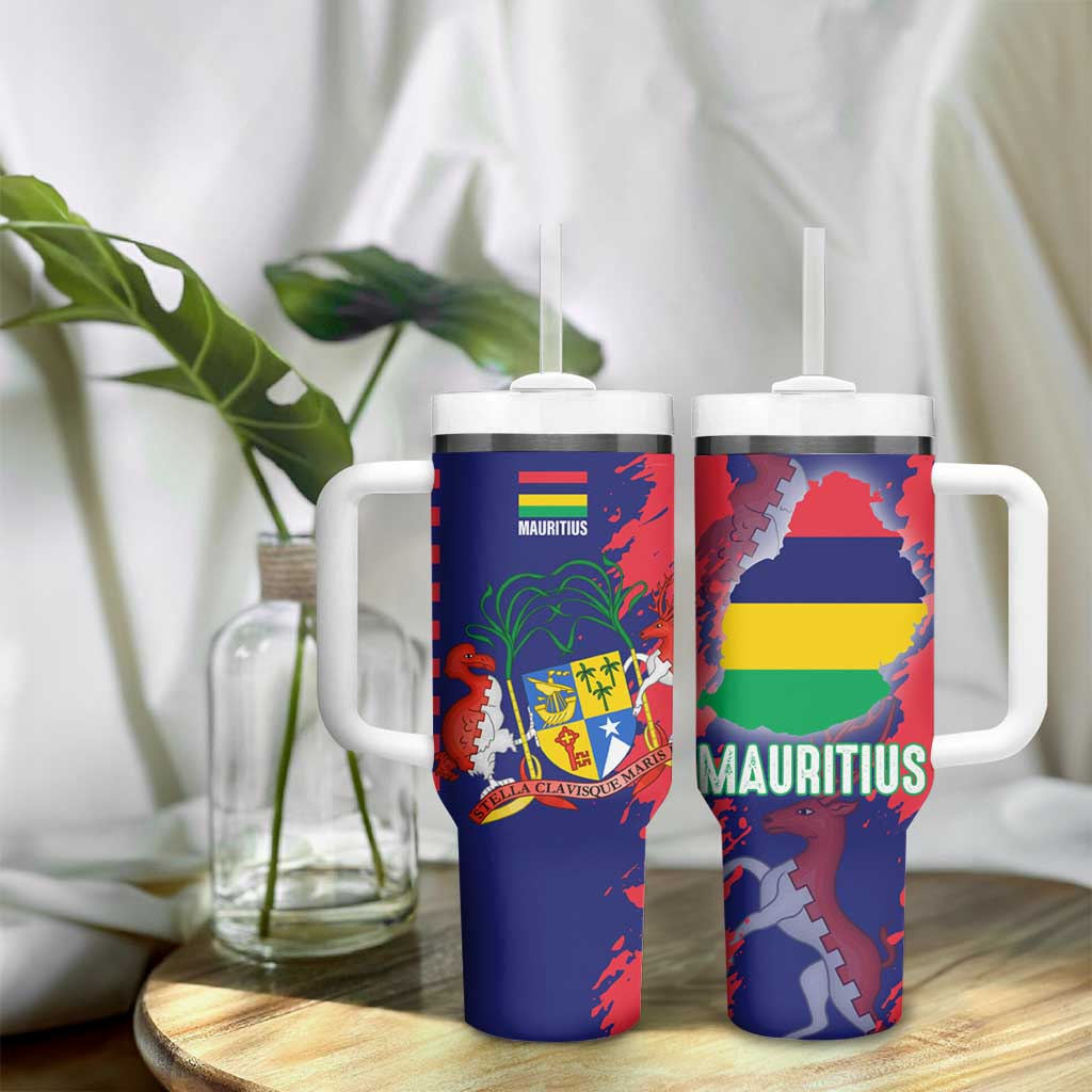 Afro Mauritius Tumbler With Handle Map Design with Flag Coat of Arms TS04