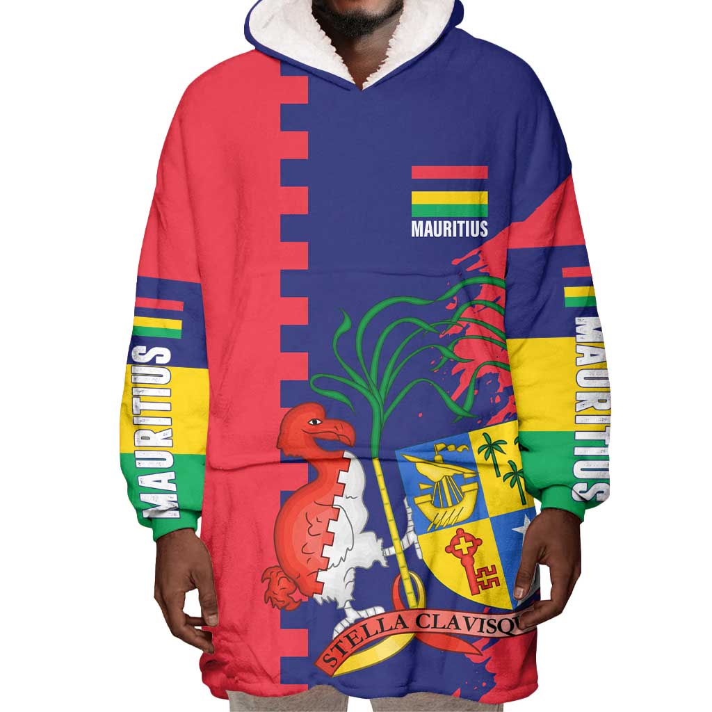 Afro Mauritius Wearable Blanket Hoodie Map Design with Flag Coat of Arms TS04