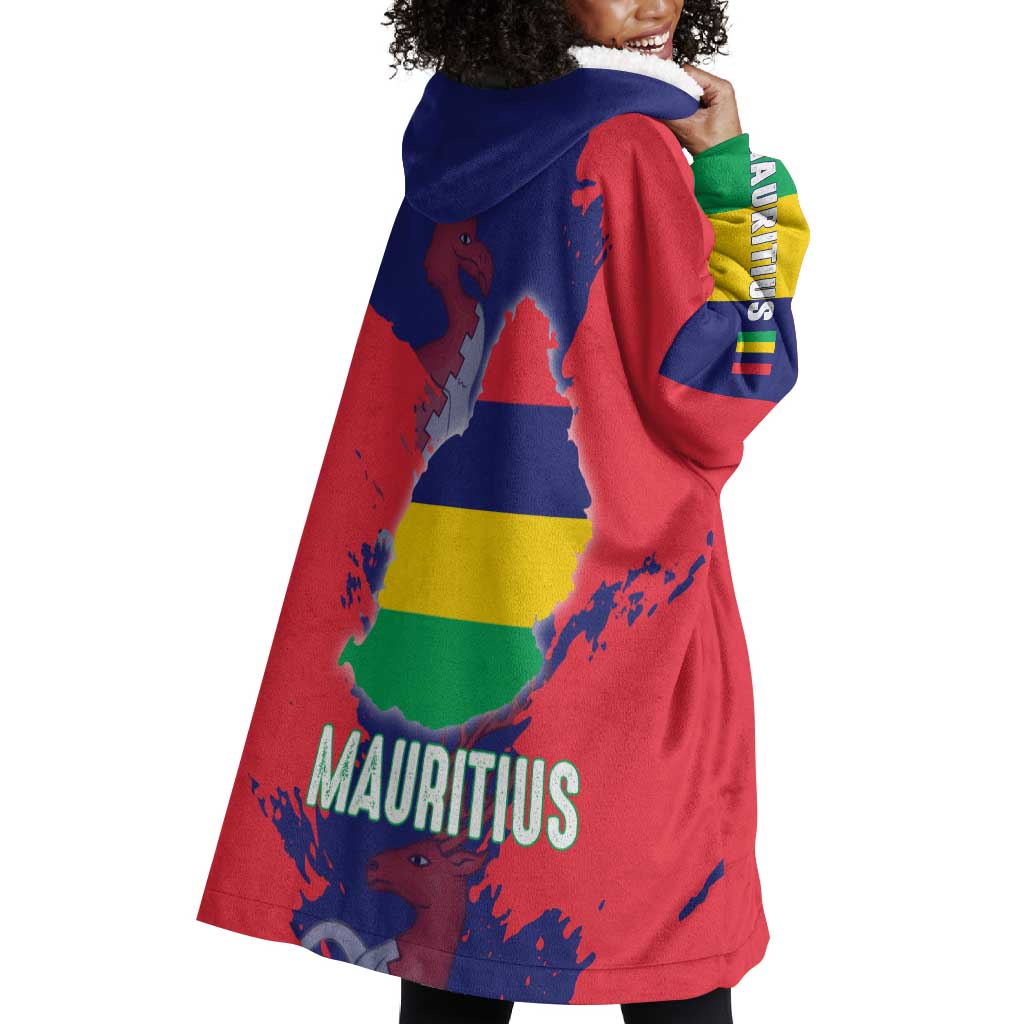 Afro Mauritius Wearable Blanket Hoodie Map Design with Flag Coat of Arms TS04