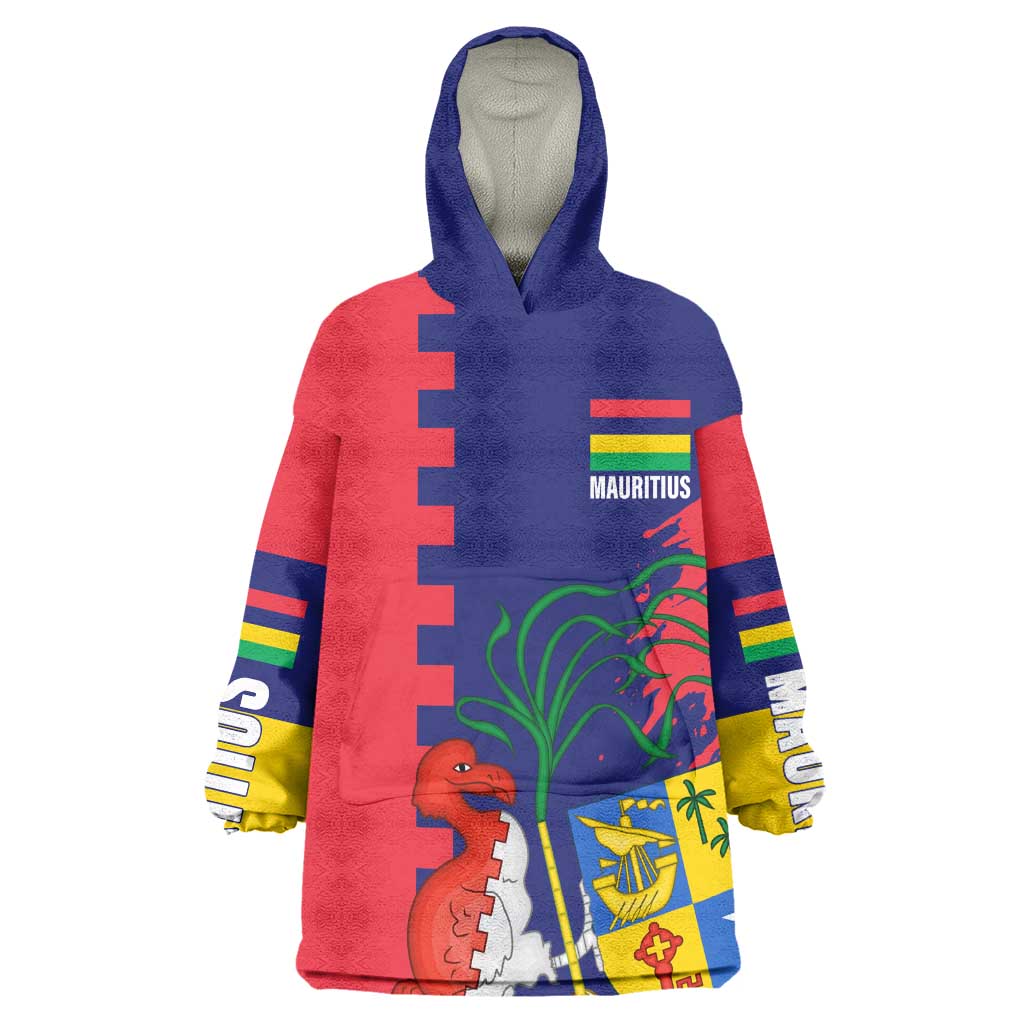 Afro Mauritius Wearable Blanket Hoodie Map Design with Flag Coat of Arms TS04
