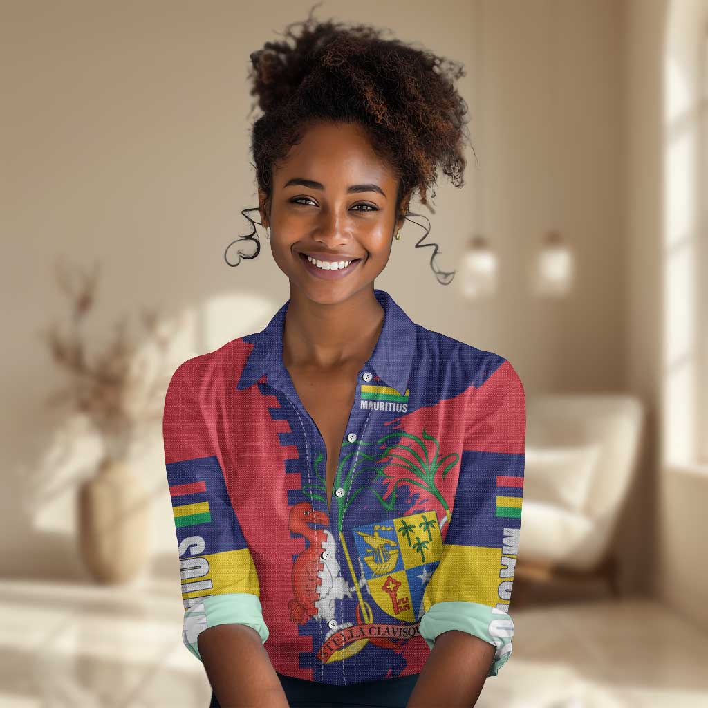 Afro Mauritius Women Casual Shirt Map Design with Flag Coat of Arms TS04