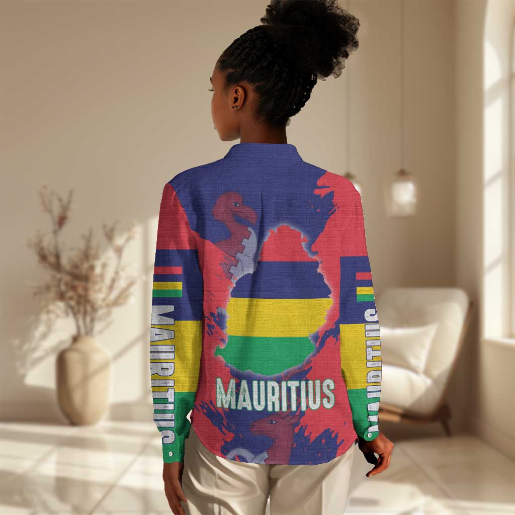 Afro Mauritius Women Casual Shirt Map Design with Flag Coat of Arms TS04