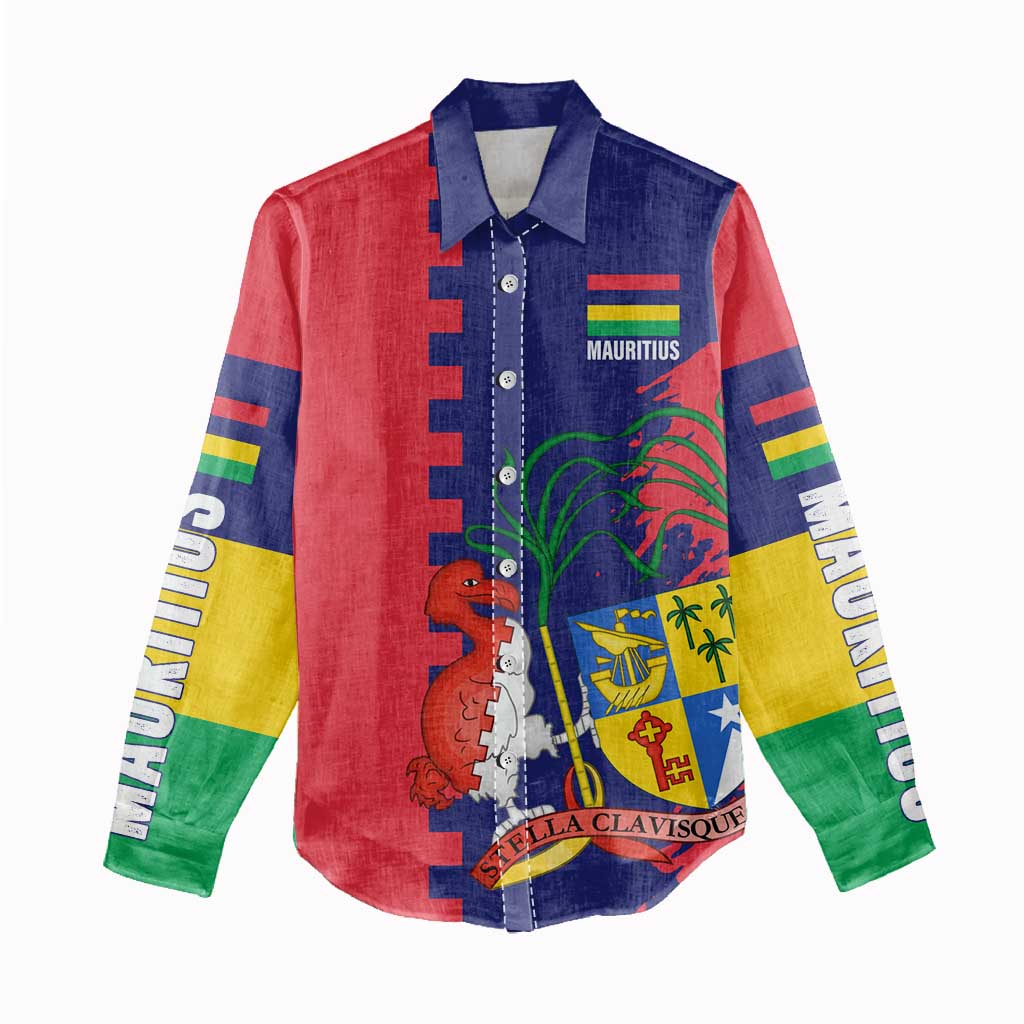 Afro Mauritius Women Casual Shirt Map Design with Flag Coat of Arms TS04
