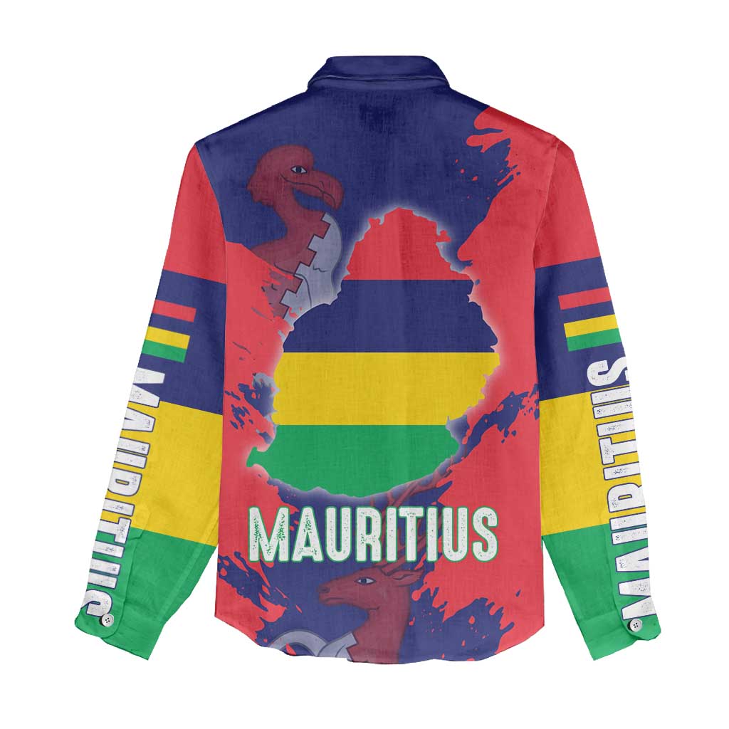 Afro Mauritius Women Casual Shirt Map Design with Flag Coat of Arms TS04