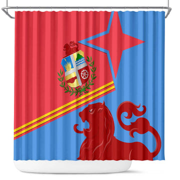 Aruba Flag Shower Curtain Elements Merged with Country's Shape  Unique National Design TS04