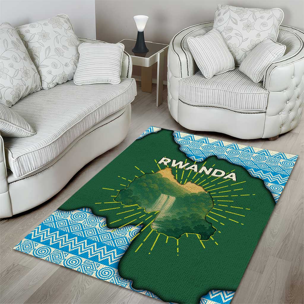 Rwanda Area Rug with Green Nature Map Waterfall Sunburst Spirit TS04