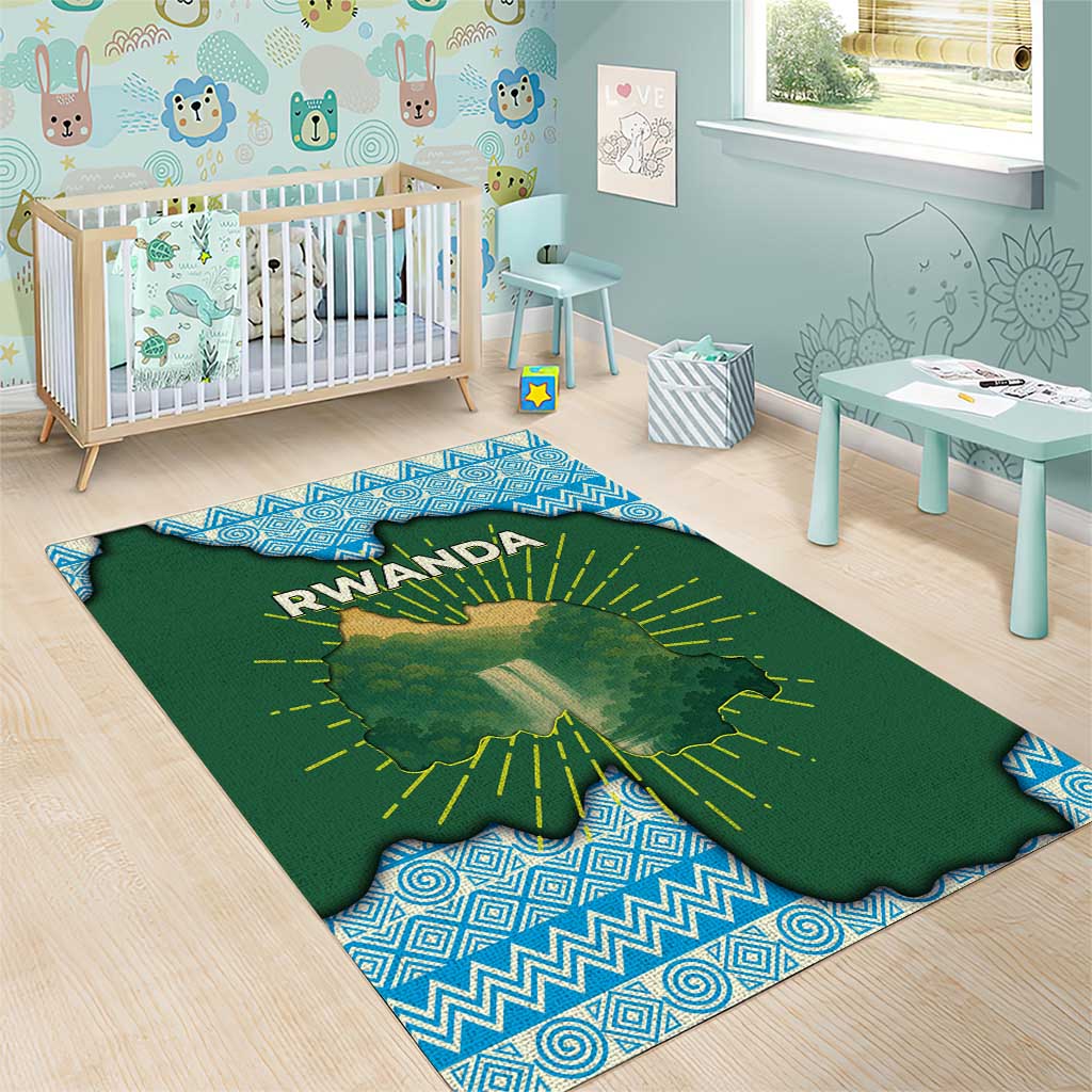 Rwanda Area Rug with Green Nature Map Waterfall Sunburst Spirit TS04