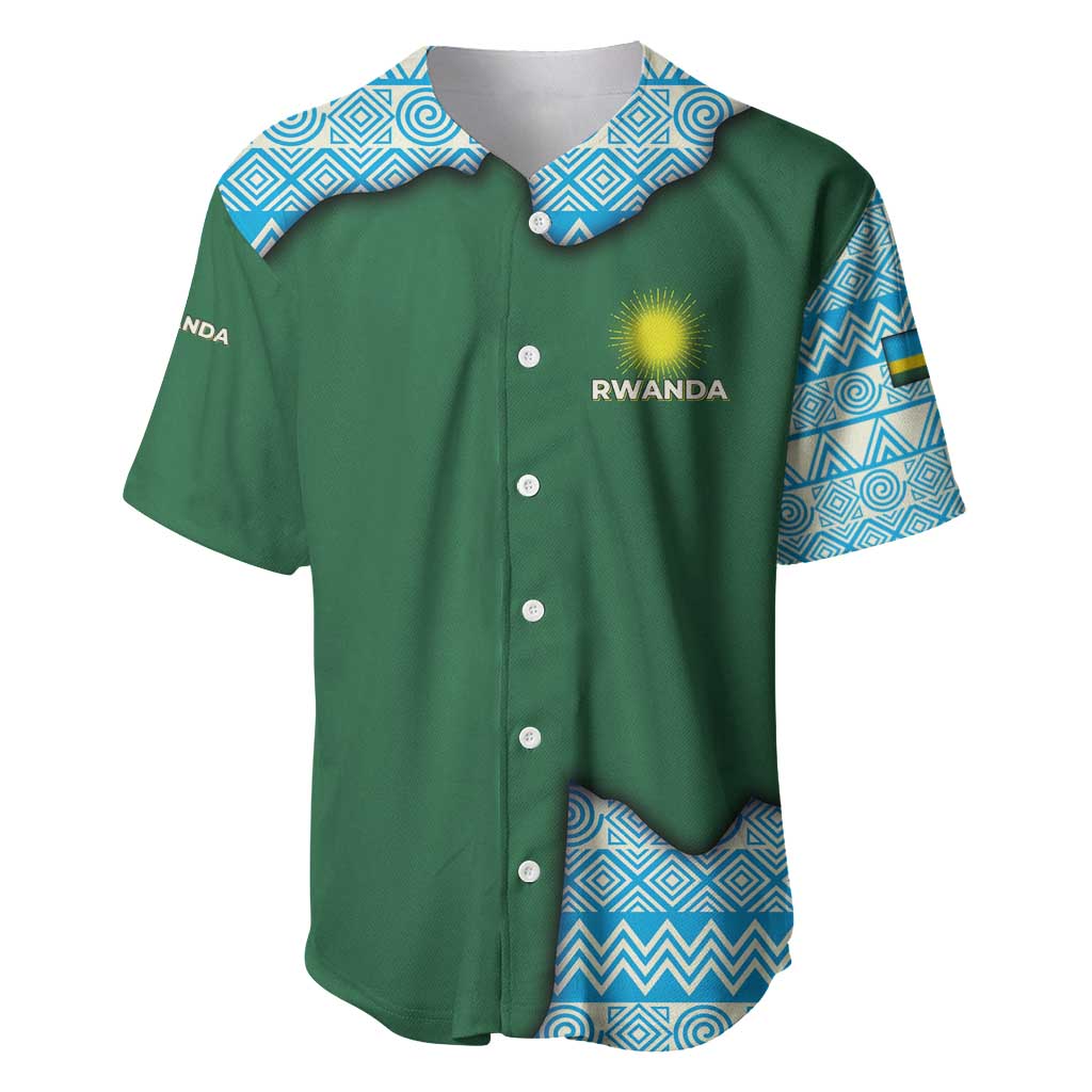 Rwanda Baseball Jersey with Green Nature Map Waterfall Sunburst Spirit TS04