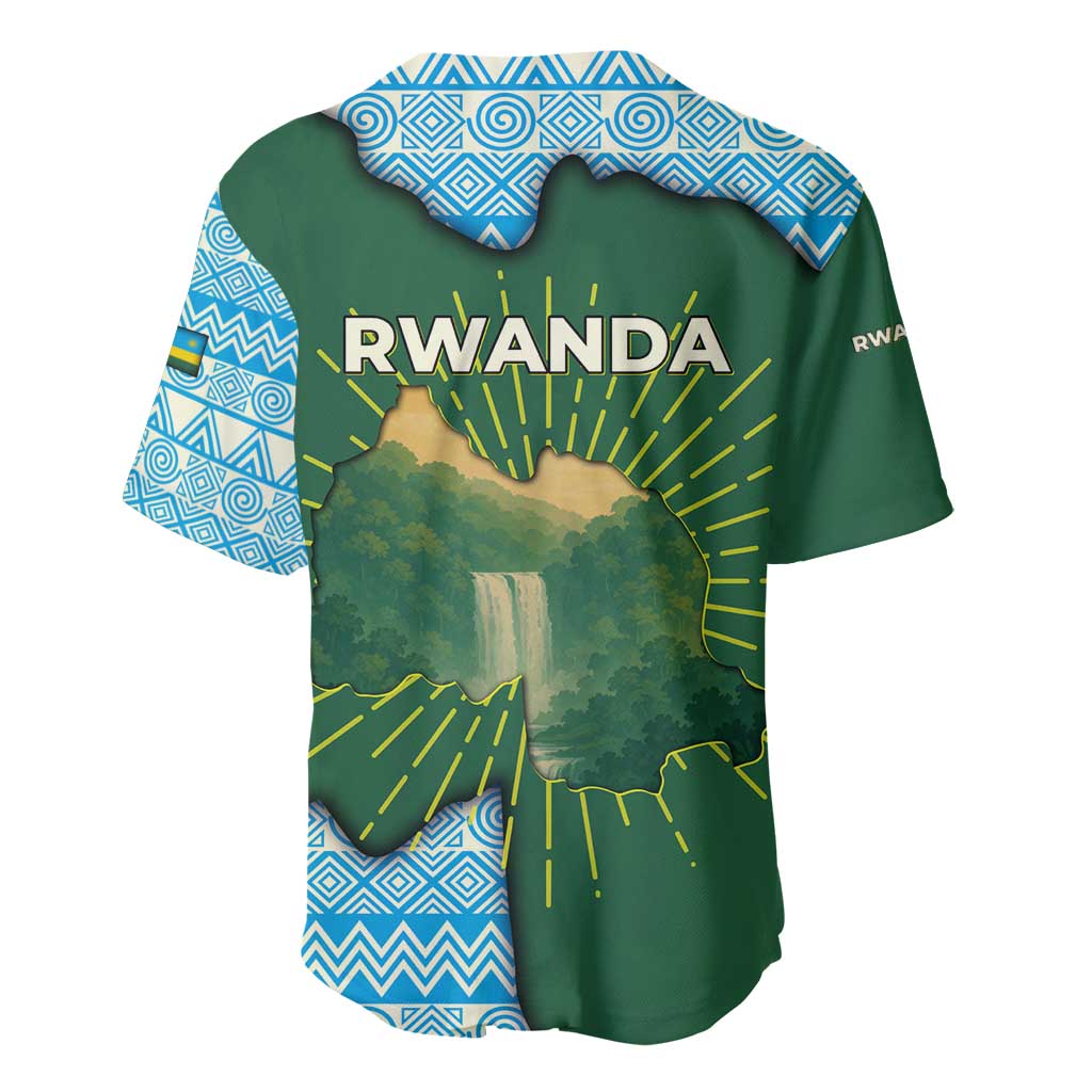 Rwanda Baseball Jersey with Green Nature Map Waterfall Sunburst Spirit TS04