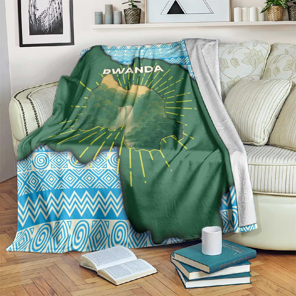 Rwanda Blanket with Green Nature Map Waterfall Sunburst Spirit TS04