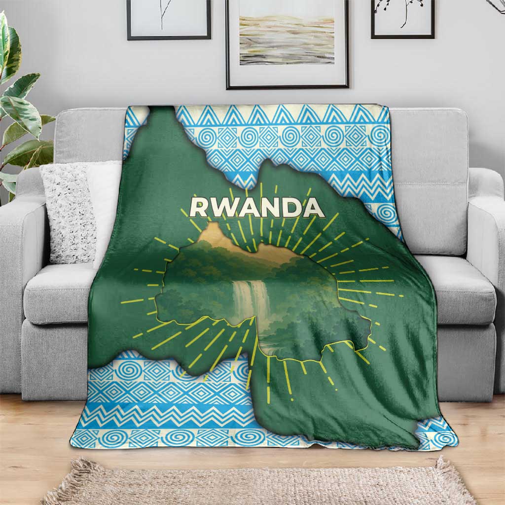 Rwanda Blanket with Green Nature Map Waterfall Sunburst Spirit TS04
