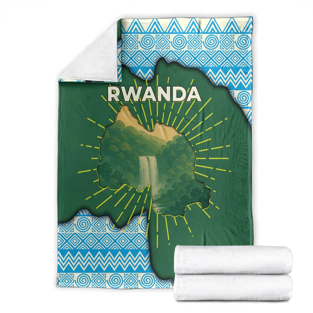 Rwanda Blanket with Green Nature Map Waterfall Sunburst Spirit TS04