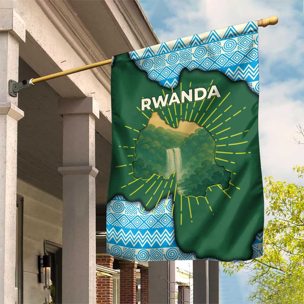 Rwanda Garden Flag with Green Nature Map Waterfall Sunburst Spirit TS04