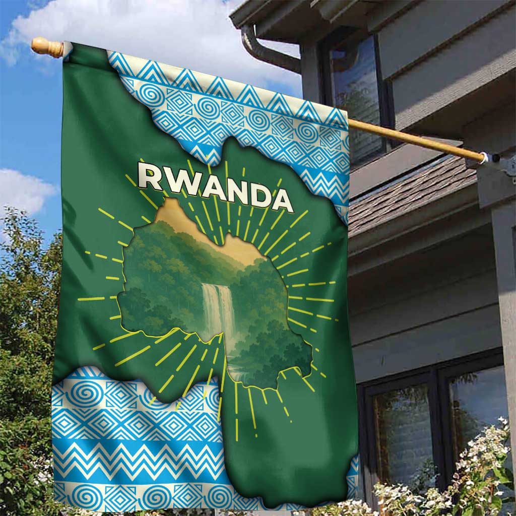 Rwanda Garden Flag with Green Nature Map Waterfall Sunburst Spirit TS04