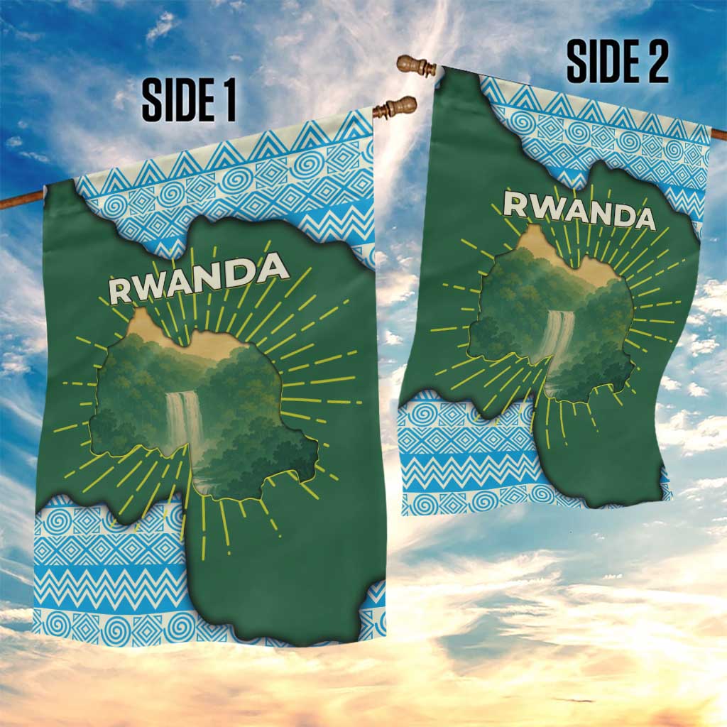 Rwanda Garden Flag with Green Nature Map Waterfall Sunburst Spirit TS04