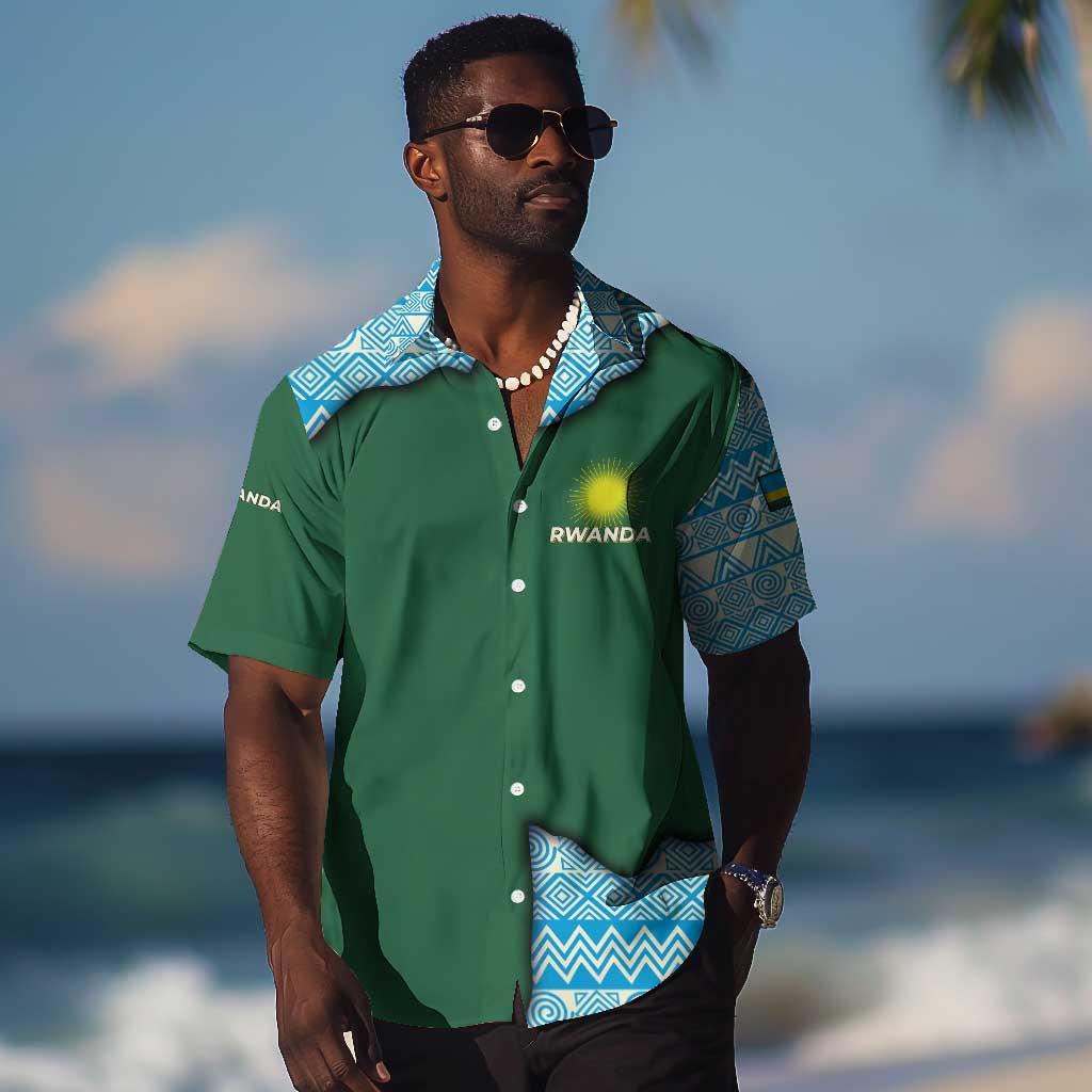 Rwanda Hawaiian Shirt with Green Nature Map Waterfall Sunburst Spirit TS04