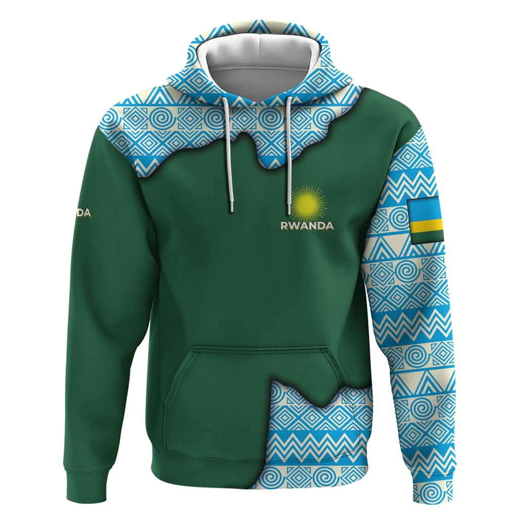 Rwanda Hoodie with Green Nature Map Waterfall Sunburst Spirit TS04