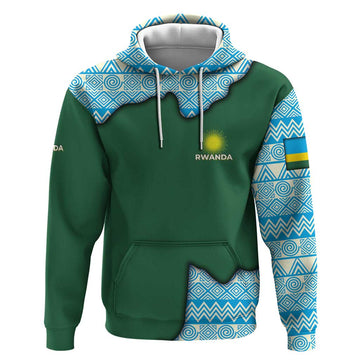 Rwanda Hoodie with Green Nature Map Waterfall Sunburst Spirit TS04