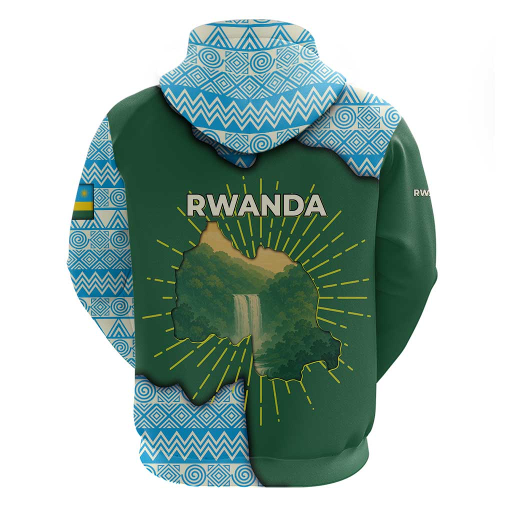 Rwanda Hoodie with Green Nature Map Waterfall Sunburst Spirit TS04