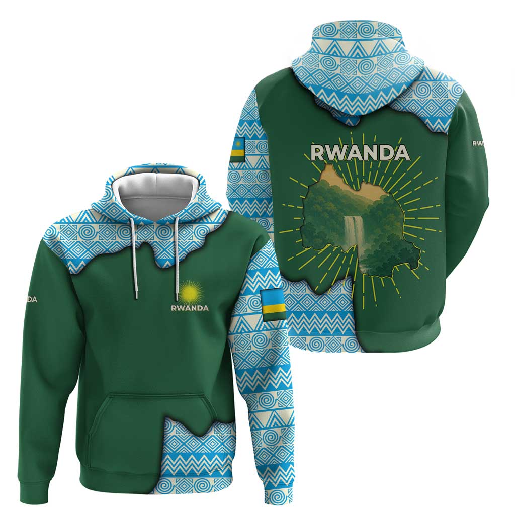 Rwanda Hoodie with Green Nature Map Waterfall Sunburst Spirit TS04
