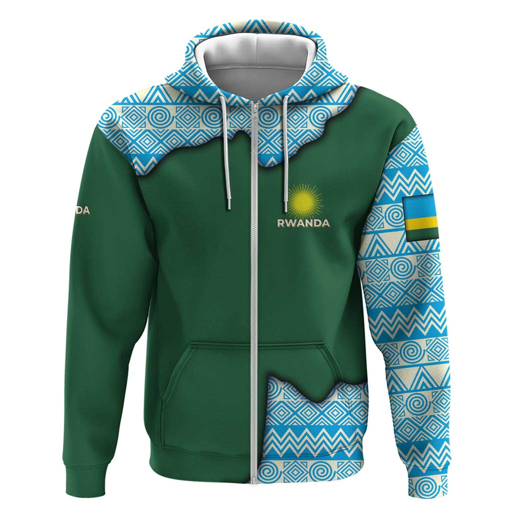 Rwanda Hoodie with Green Nature Map Waterfall Sunburst Spirit TS04