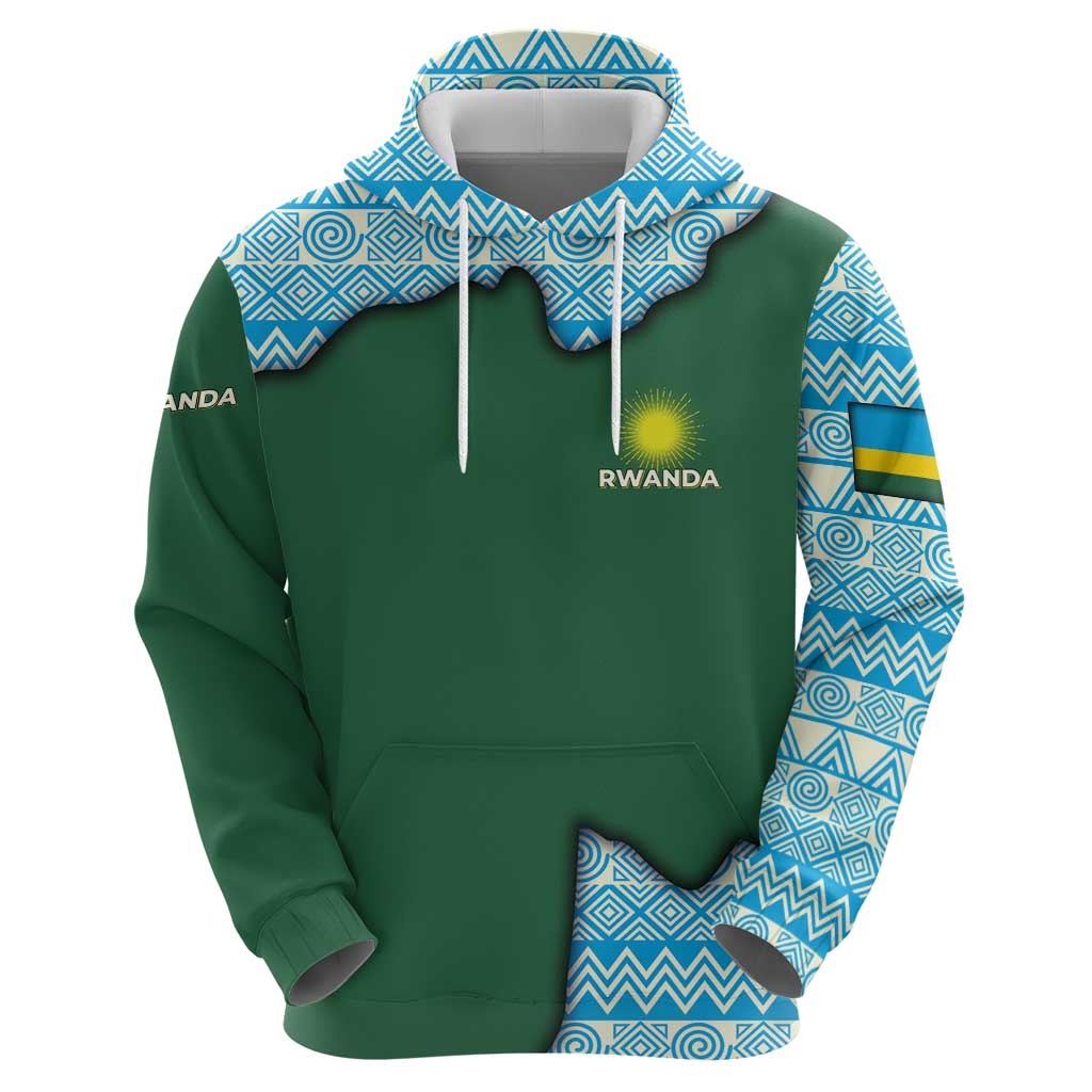 Rwanda Hoodie with Green Nature Map Waterfall Sunburst Spirit TS04