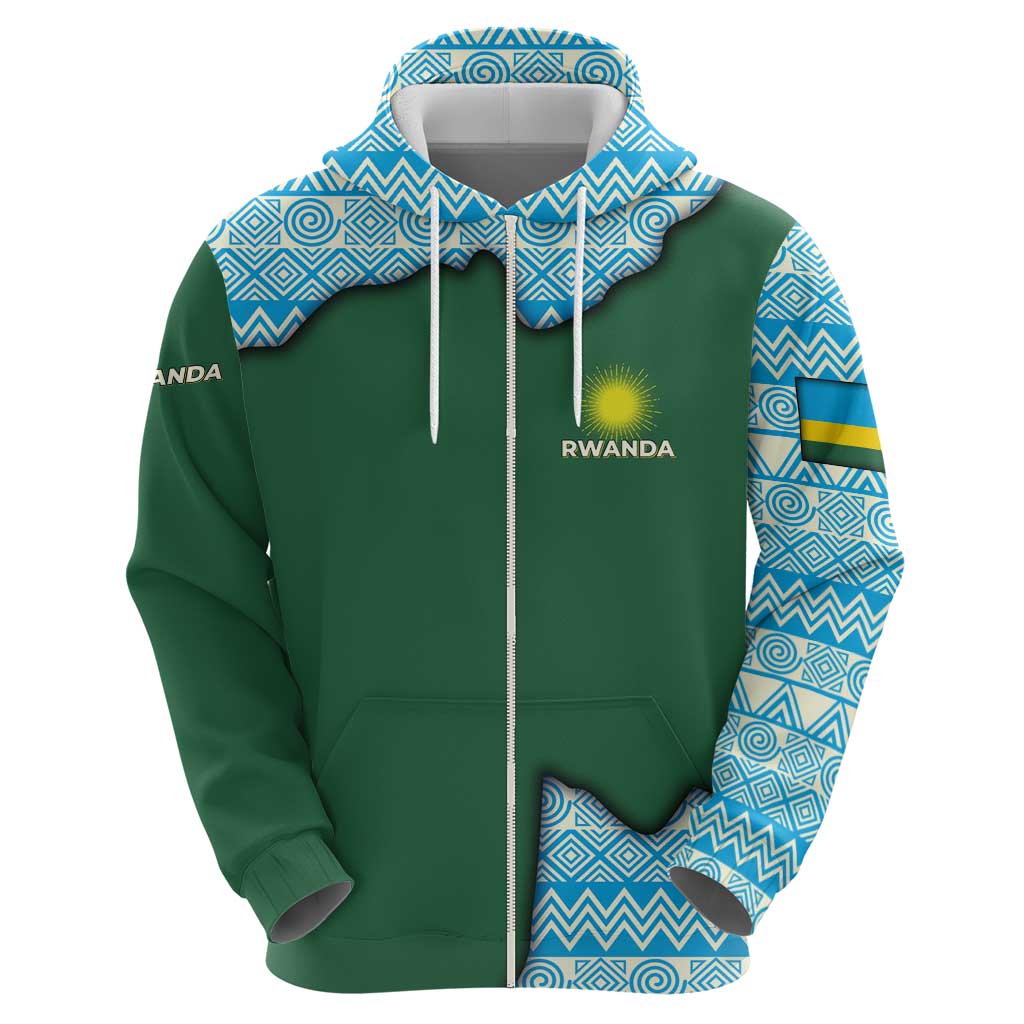 Rwanda Hoodie with Green Nature Map Waterfall Sunburst Spirit TS04