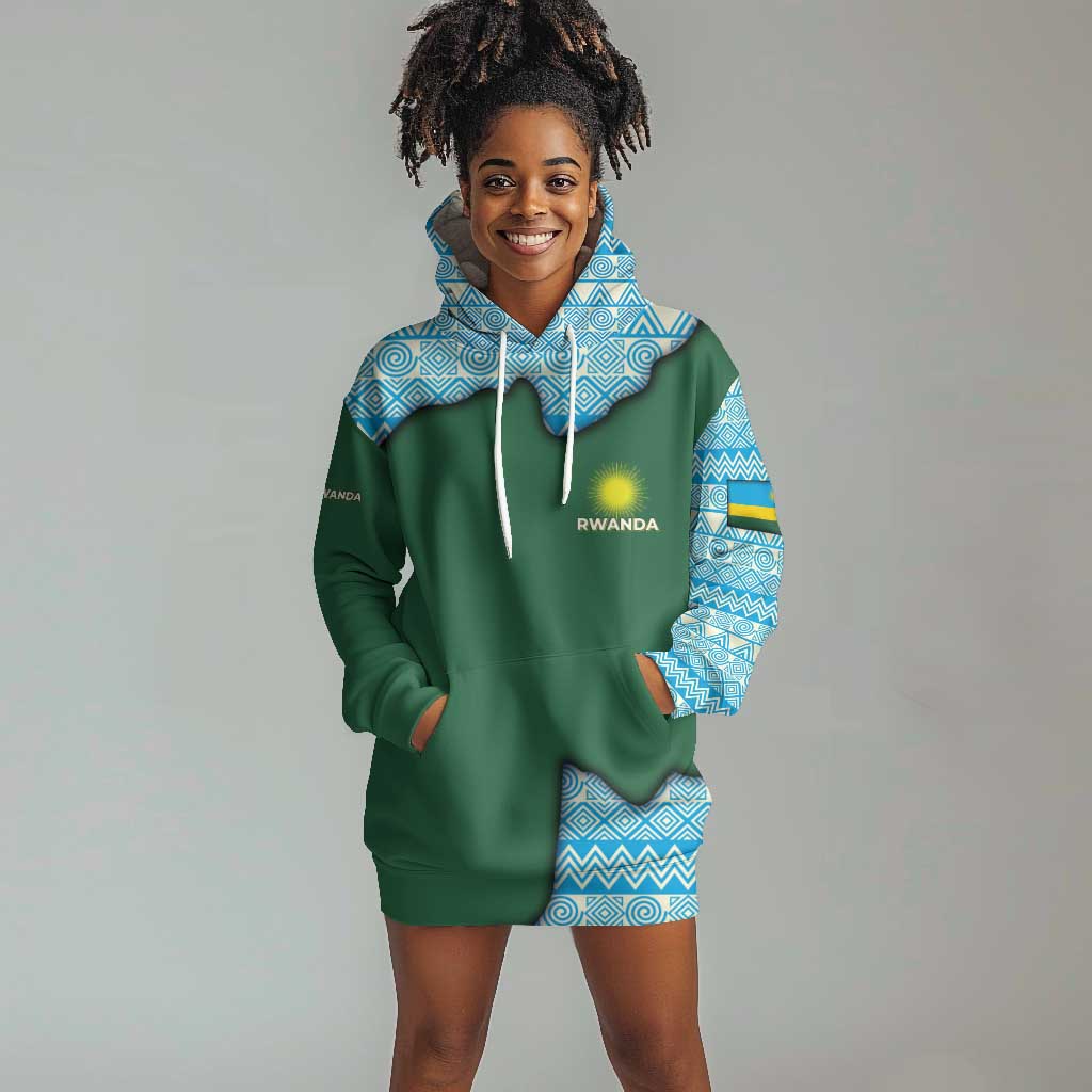Rwanda Hoodie Dress with Green Nature Map Waterfall Sunburst Spirit TS04