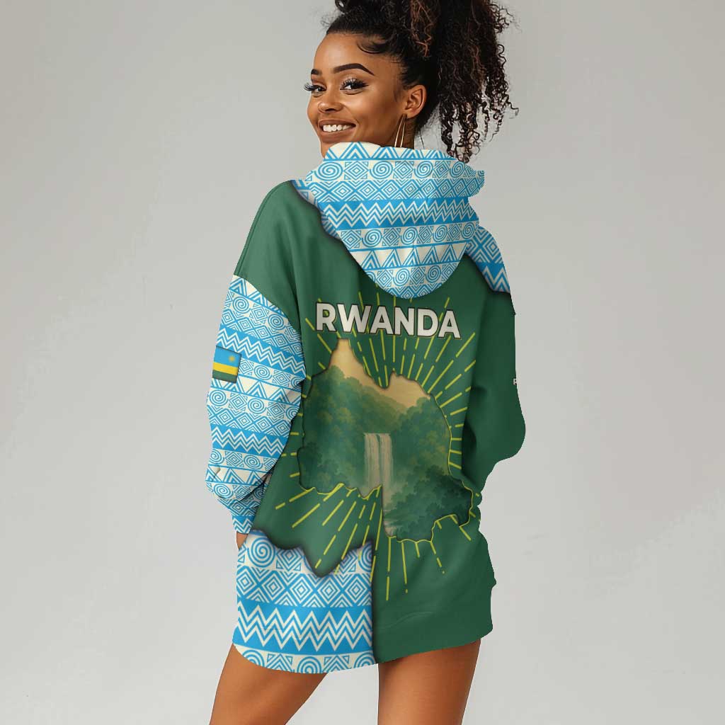Rwanda Hoodie Dress with Green Nature Map Waterfall Sunburst Spirit TS04
