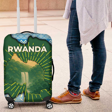 Rwanda Luggage Cover with Green Nature Map Waterfall Sunburst Spirit TS04