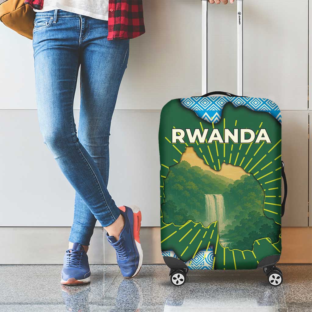 Rwanda Luggage Cover with Green Nature Map Waterfall Sunburst Spirit TS04