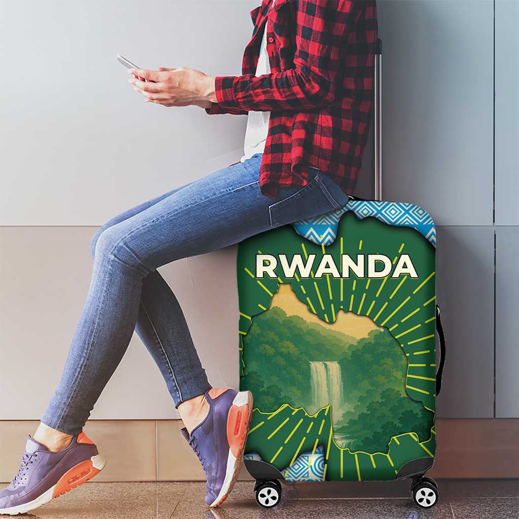 Rwanda Luggage Cover with Green Nature Map Waterfall Sunburst Spirit TS04