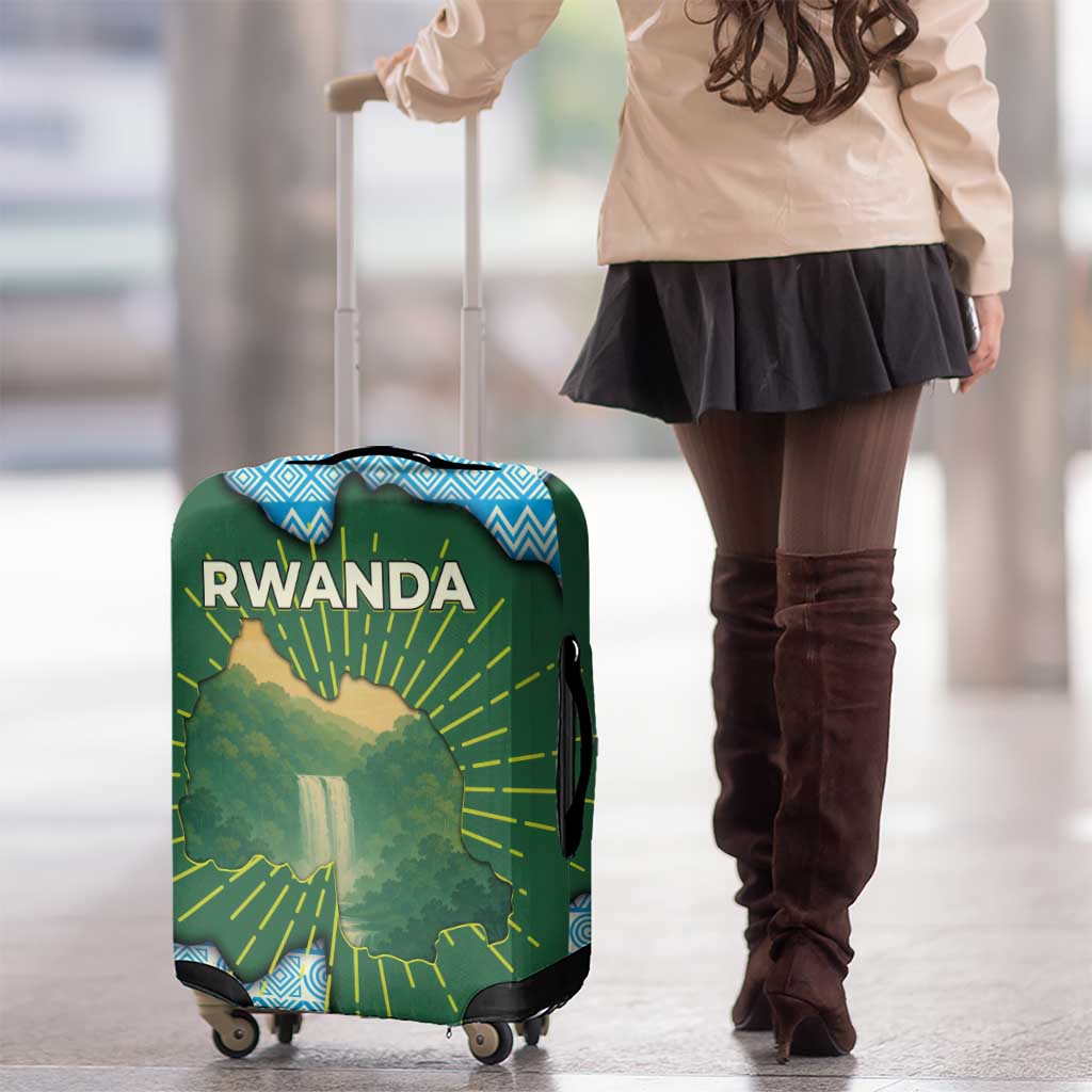 Rwanda Luggage Cover with Green Nature Map Waterfall Sunburst Spirit TS04