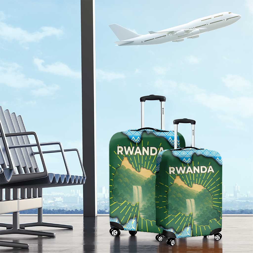 Rwanda Luggage Cover with Green Nature Map Waterfall Sunburst Spirit TS04